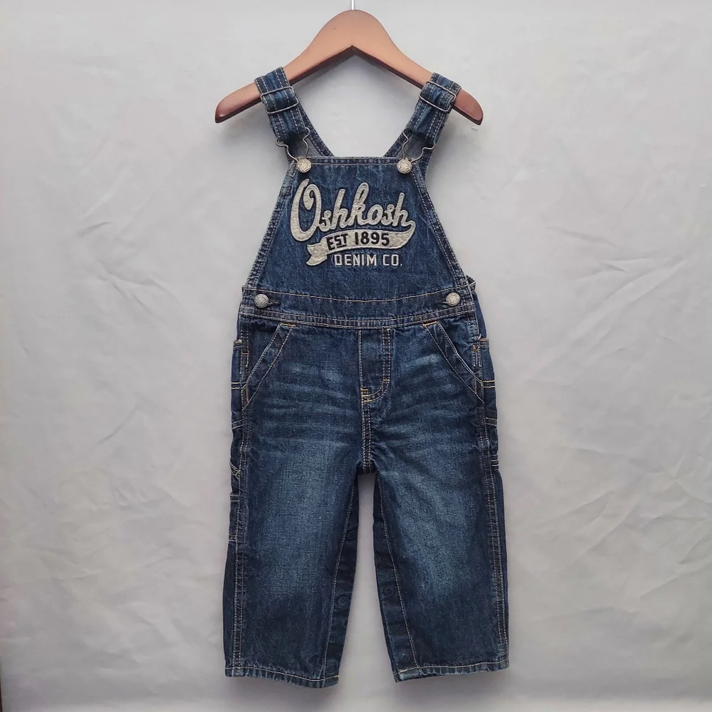 OshKosh B'gosh Jean Overalls Size 18 Months Dark Blue Denim w/ Logo